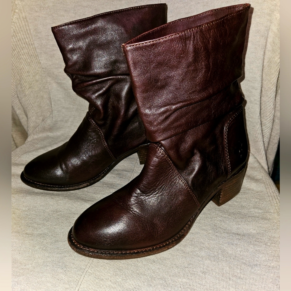 Patricia Nash Sz 7 Brown Leather Mid Slouch Boots